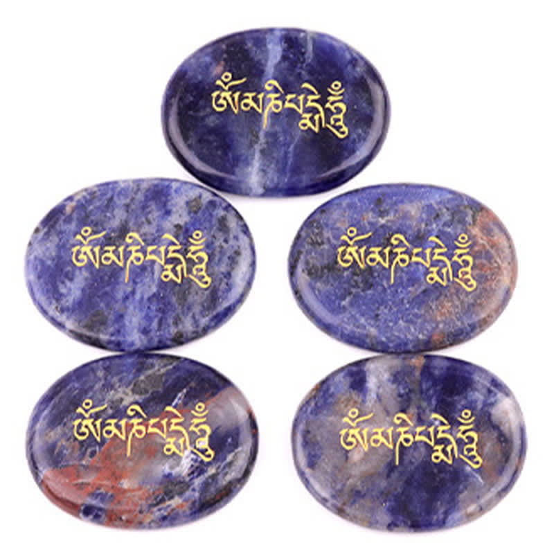 Buddha Stones Om Mani Padme Hum Amethyst Tiger Eye Palm Stone Crystal Decor 35*45mm
