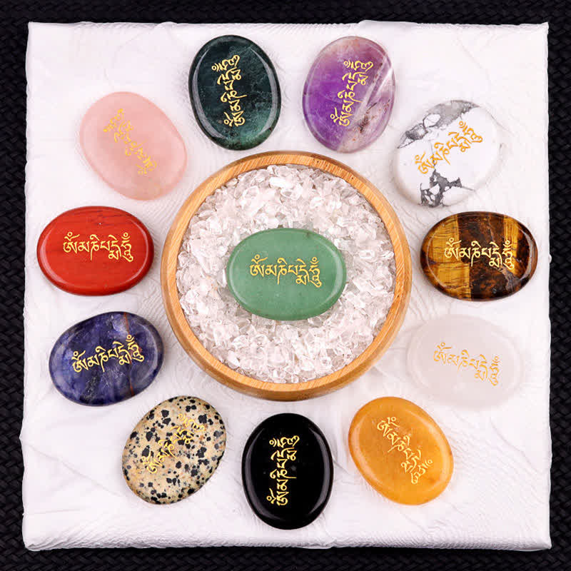 Buddha Stones Om Mani Padme Hum Amethyst Tiger Eye Palm Stone Crystal Decor 35*45mm