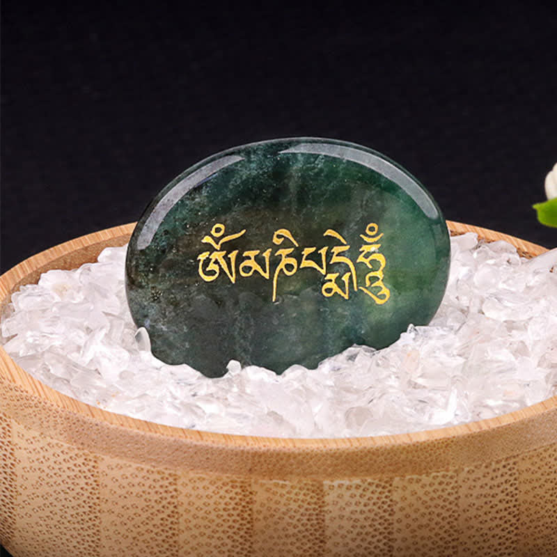 Buddha Stones Om Mani Padme Hum Amethyst Tiger Eye Palm Stone Crystal Decor 35*45mm