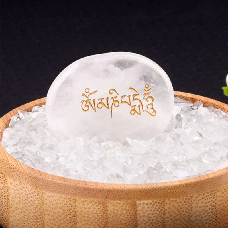 Buddha Stones Om Mani Padme Hum Amethyst Tiger Eye Palm Stone Crystal Decor 35*45mm