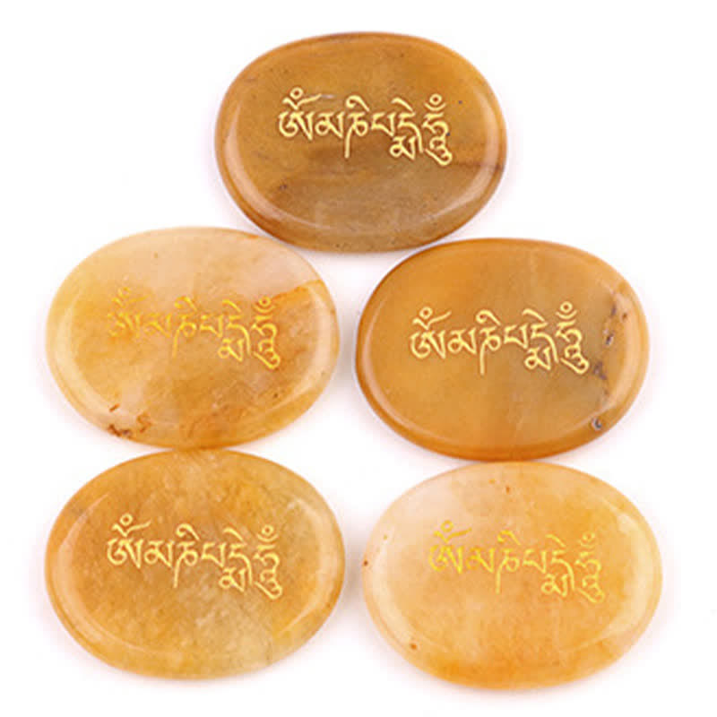 EverestArtStudios Om Mani Padme Hum Amethyst Tiger Eye Palm Stone Crystal Decor 35*45mm