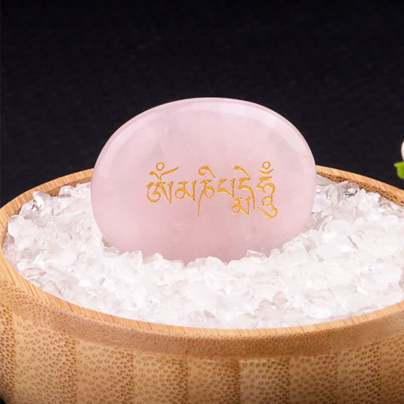 Buddha Stones Om Mani Padme Hum Amethyst Tiger Eye Palm Stone Crystal Decor 35*45mm