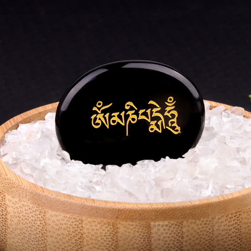 Buddha Stones Om Mani Padme Hum Amethyst Tiger Eye Palm Stone Crystal Decor 35*45mm