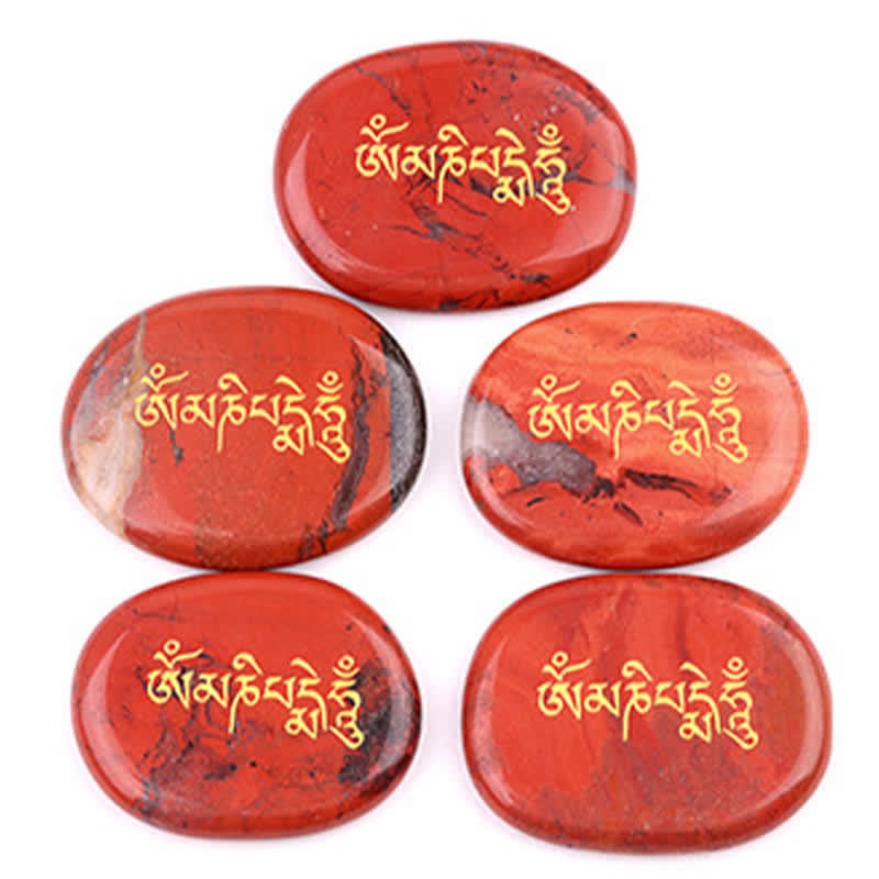 EverestArtStudios Om Mani Padme Hum Amethyst Tiger Eye Palm Stone Crystal Decor 35*45mm