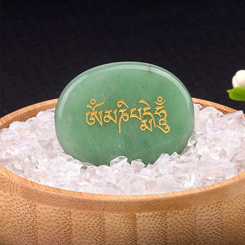 Buddha Stones Om Mani Padme Hum Amethyst Tiger Eye Palm Stone Crystal Decor 35*45mm