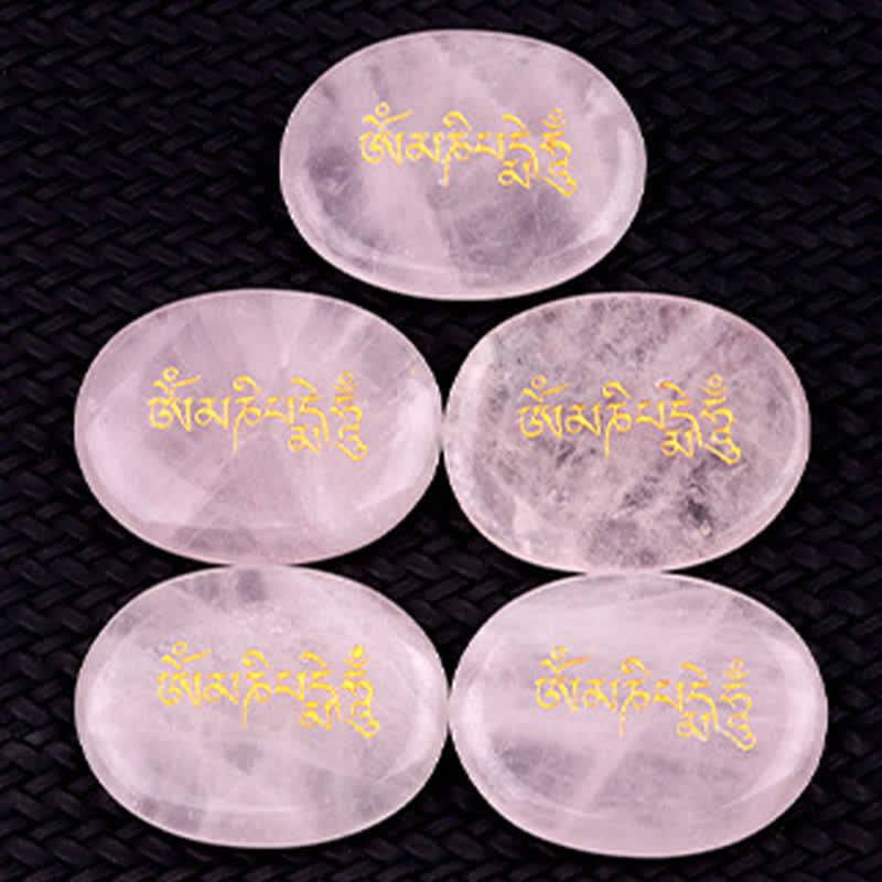 EverestArtStudios Om Mani Padme Hum Amethyst Tiger Eye Palm Stone Crystal Decor 35*45mm