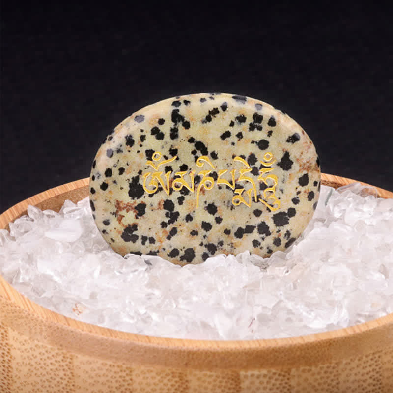 Buddha Stones Om Mani Padme Hum Amethyst Tiger Eye Palm Stone Crystal Decor 35*45mm