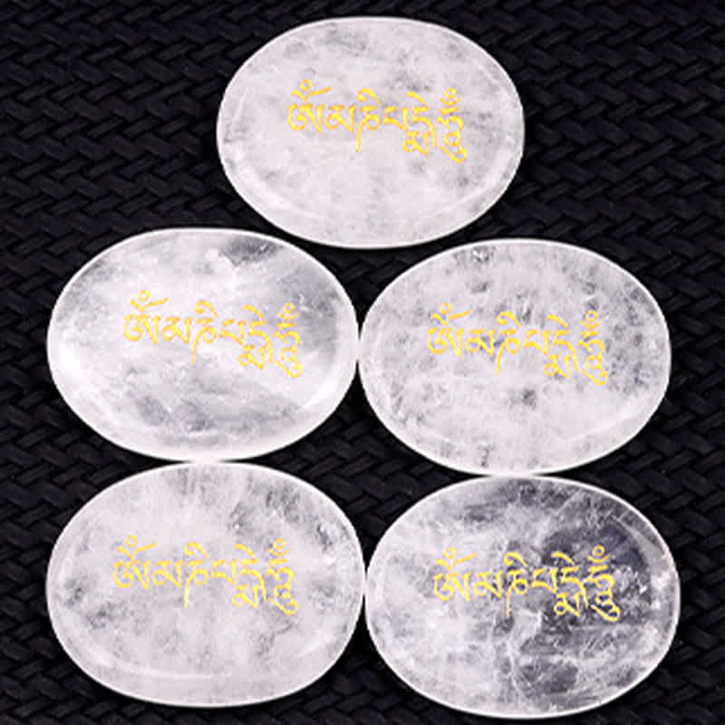 Buddha Stones Om Mani Padme Hum Amethyst Tiger Eye Palm Stone Crystal Decor 35*45mm
