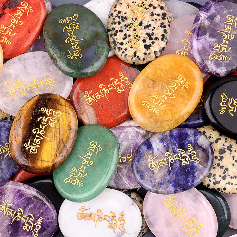 Buddha Stones Om Mani Padme Hum Amethyst Tiger Eye Palm Stone Crystal Decor 35*45mm