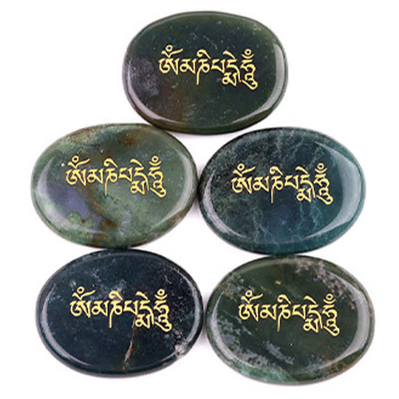 Buddha Stones Om Mani Padme Hum Amethyst Tiger Eye Palm Stone Crystal Decor 35*45mm