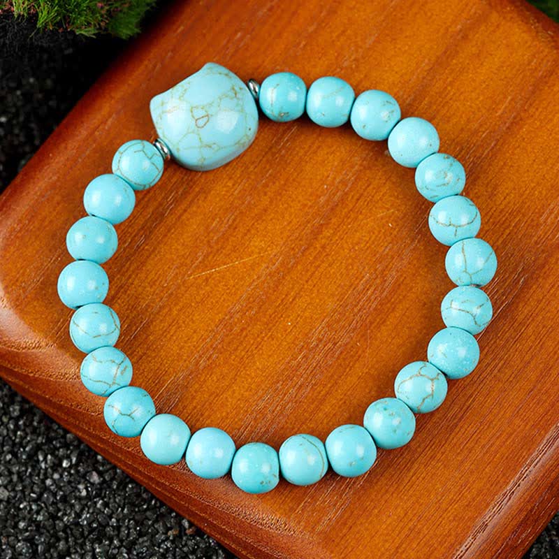 Buddha Stones Cute Cat Design Blue Lace Agate Clear Quartz  Beaded Bracelet