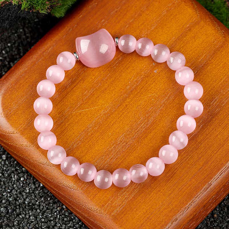 Buddha Stones Cute Cat Design Blue Lace Agate Clear Quartz  Beaded Bracelet