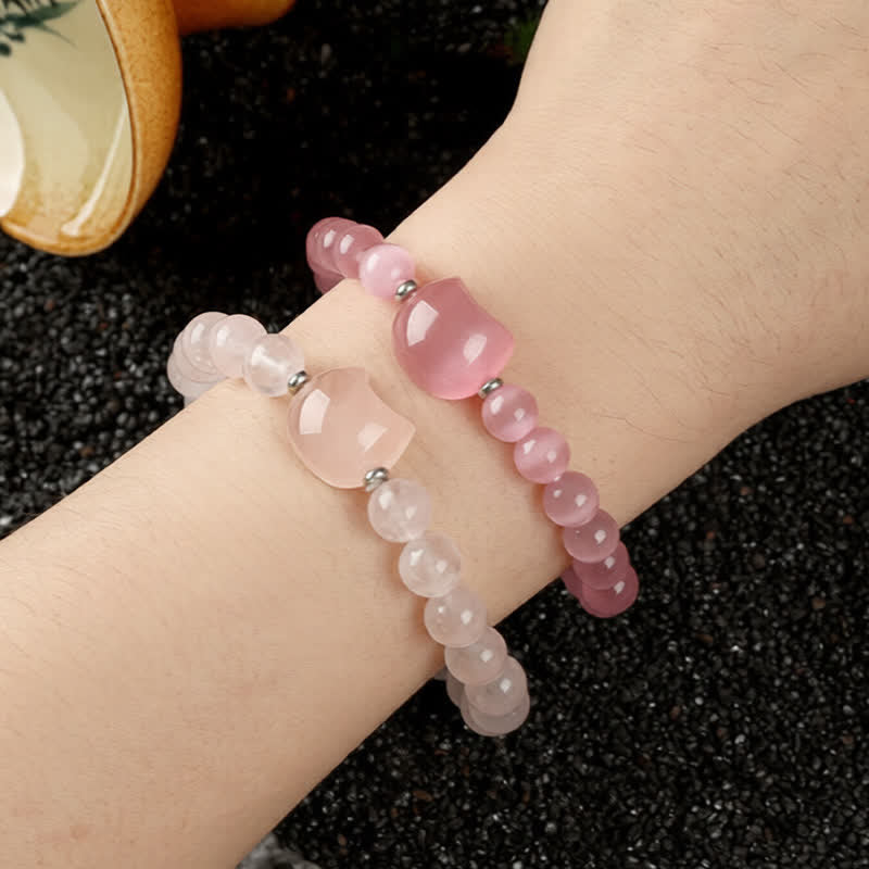Buddha Stones Cute Cat Design Blue Lace Agate Clear Quartz  Beaded Bracelet