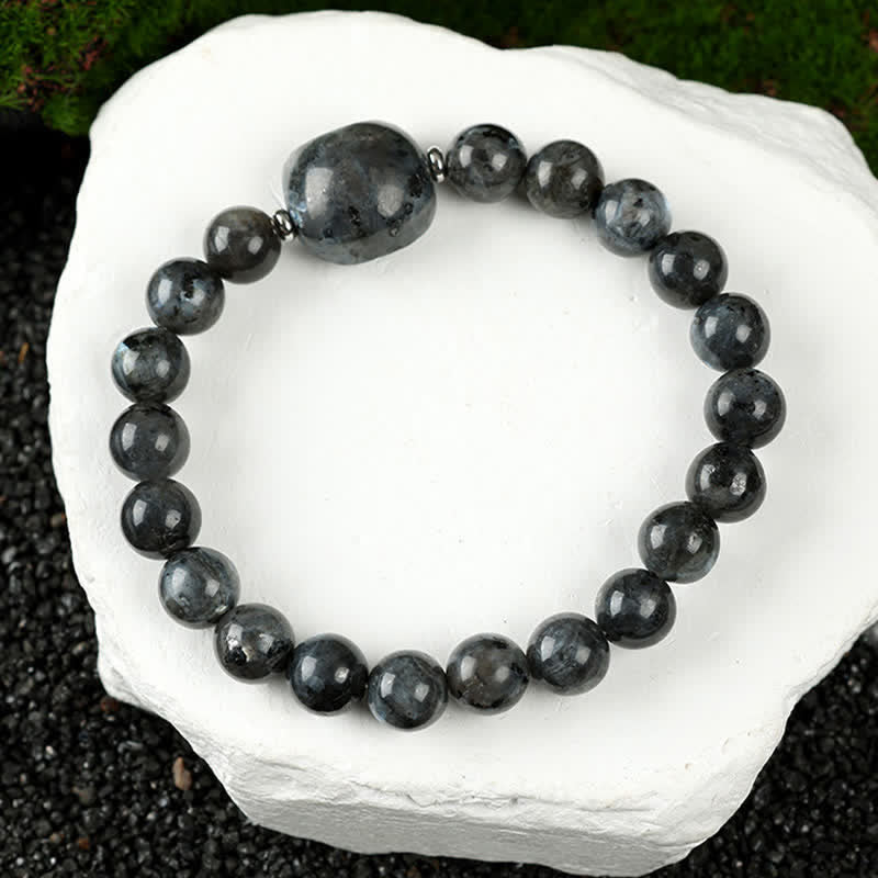 EverestArtStudios Cute Cat Design Blue Lace Agate Clear Quartz  Beaded Bracelet