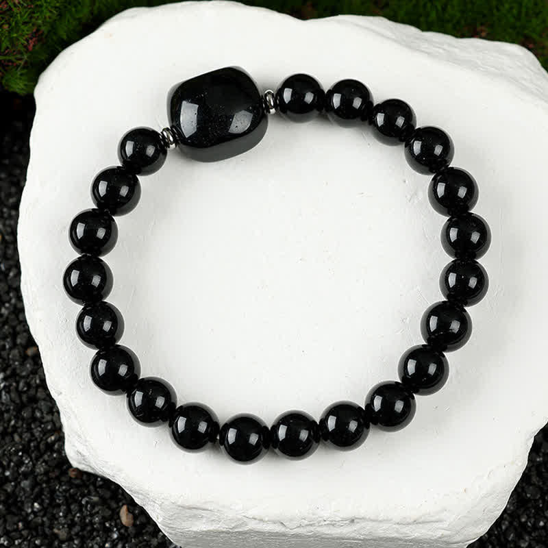 Buddha Stones Cute Cat Design Blue Lace Agate Clear Quartz  Beaded Bracelet