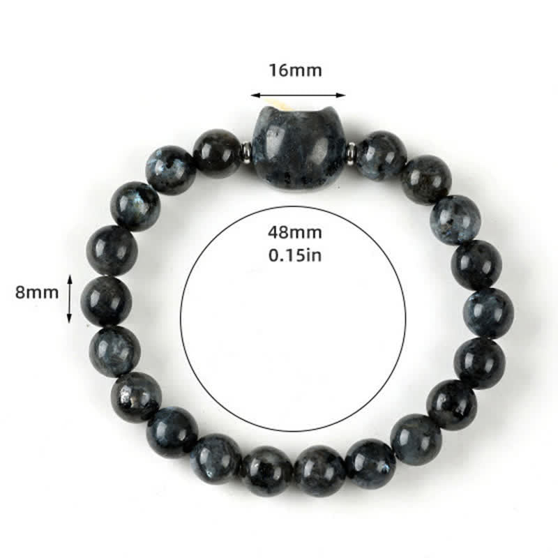 Buddha Stones Cute Cat Design Blue Lace Agate Clear Quartz  Beaded Bracelet