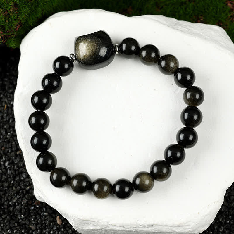 EverestArtStudios Cute Cat Design Blue Lace Agate Clear Quartz  Beaded Bracelet