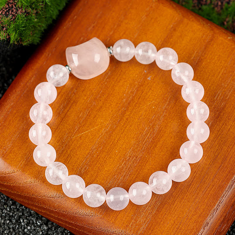 Buddha Stones Cute Cat Design Blue Lace Agate Clear Quartz  Beaded Bracelet