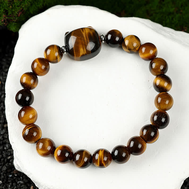 EverestArtStudios Cute Cat Design Blue Lace Agate Clear Quartz  Beaded Bracelet