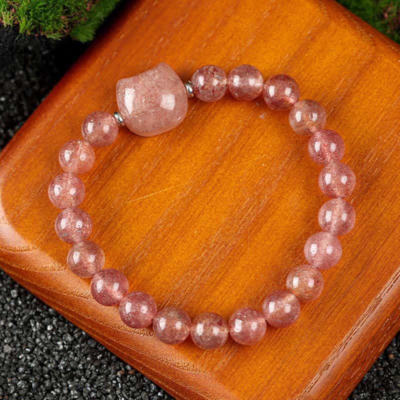 Buddha Stones Cute Cat Design Blue Lace Agate Clear Quartz  Beaded Bracelet