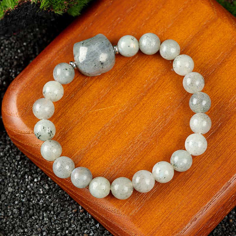 Buddha Stones Cute Cat Design Blue Lace Agate Clear Quartz  Beaded Bracelet