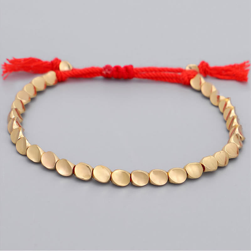 Buddha Stones 3Pcs Golden Copper Beads Red String Luck Bracelet