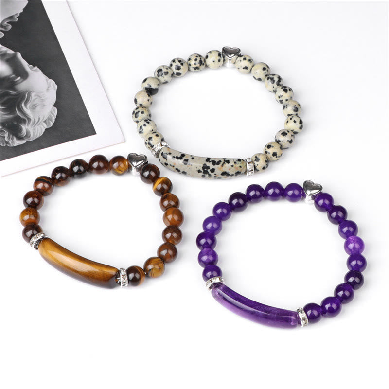 Buddha Stones Amethyst Tiger Eye Lapis Lazuli Green Aventurine Rhodonite Dalmatian Jasper Healing Bracelet