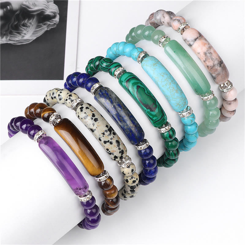 Buddha Stones Amethyst Tiger Eye Lapis Lazuli Green Aventurine Rhodonite Dalmatian Jasper Healing Bracelet