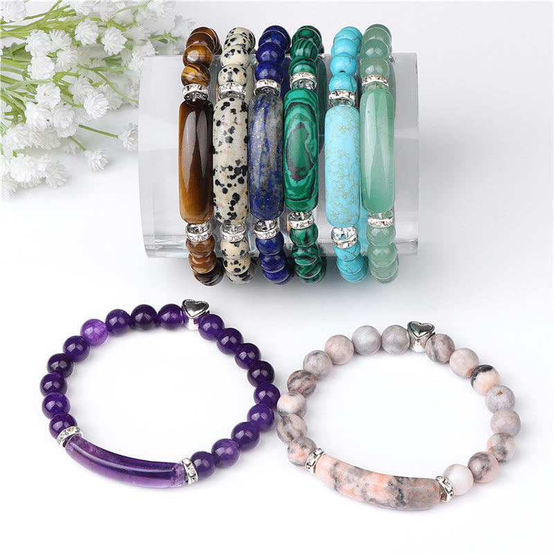 Buddha Stones Amethyst Tiger Eye Lapis Lazuli Green Aventurine Rhodonite Dalmatian Jasper Healing Bracelet