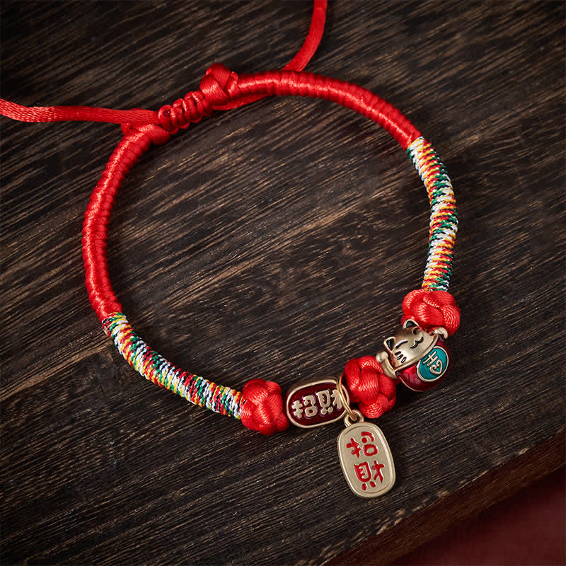 Buddha Stones Red String Plaited Auspicious Fu Character Protection Adjustable Cats Pet Collar