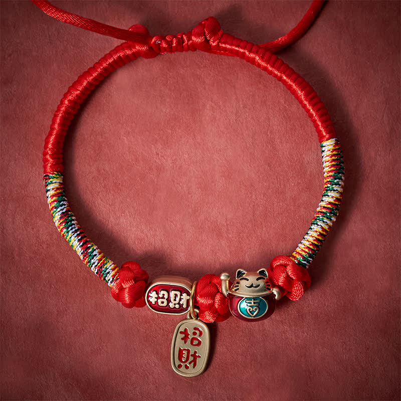 Buddha Stones Red String Plaited Auspicious Fu Character Protection Adjustable Cats Pet Collar