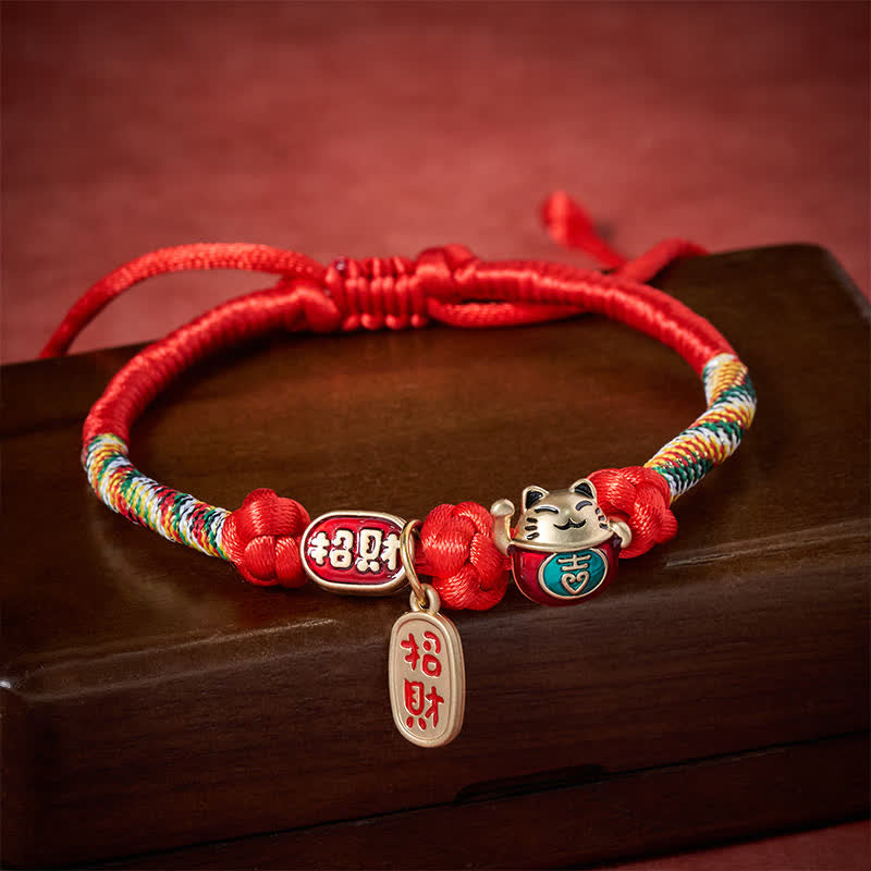 Buddha Stones Red String Plaited Auspicious Fu Character Protection Adjustable Cats Pet Collar