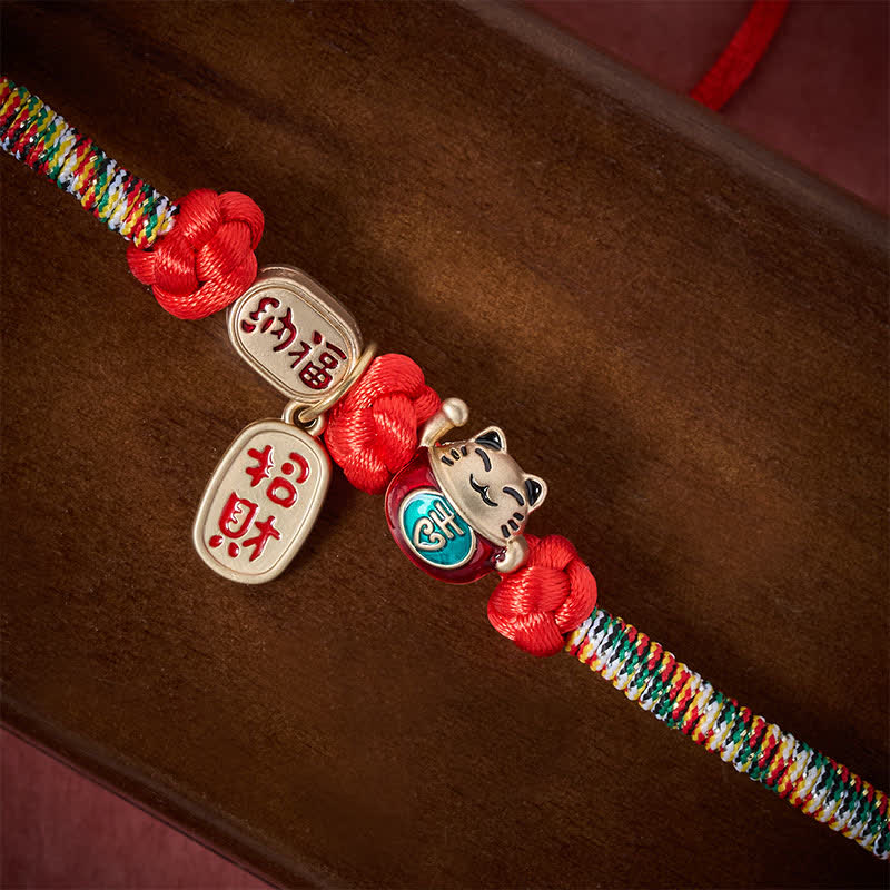 Buddha Stones Red String Plaited Auspicious Fu Character Protection Adjustable Cats Pet Collar