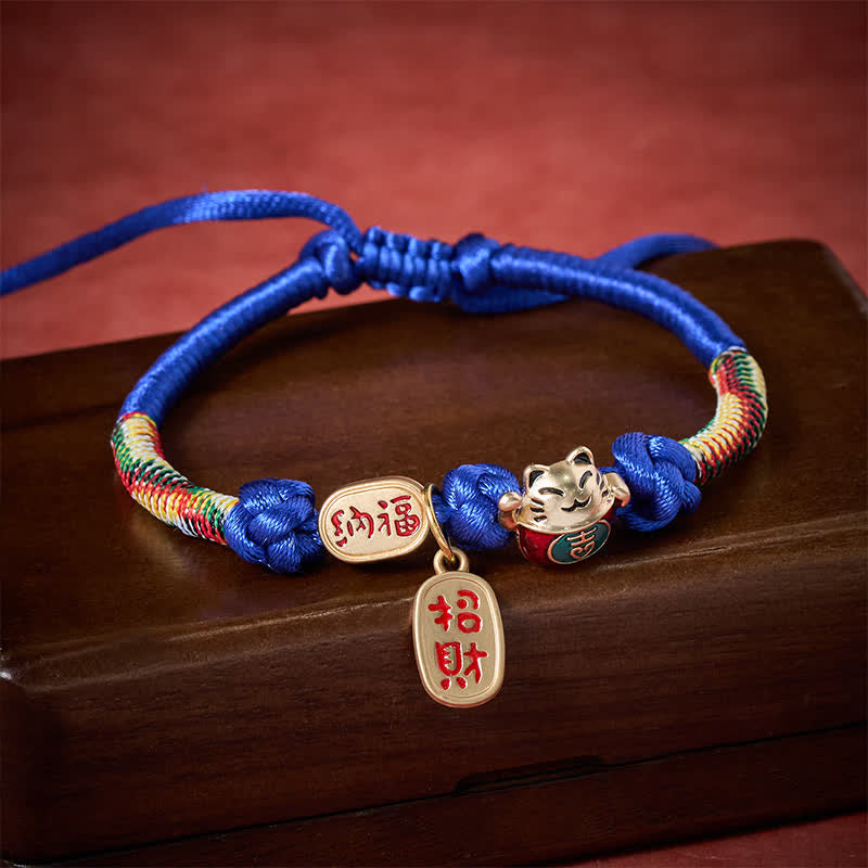 Buddha Stones Red String Plaited Auspicious Fu Character Protection Adjustable Cats Pet Collar
