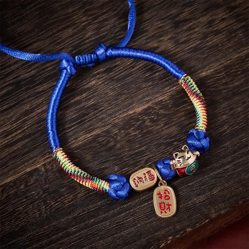 Buddha Stones Red String Plaited Auspicious Fu Character Protection Adjustable Cats Pet Collar