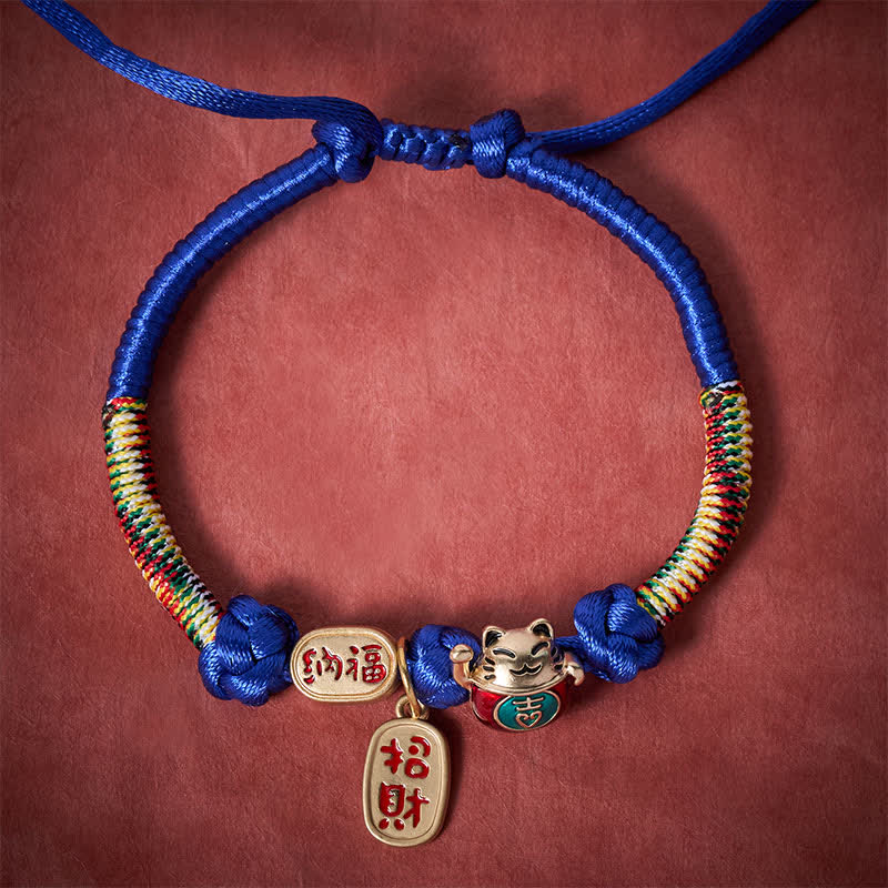 Buddha Stones Red String Plaited Auspicious Fu Character Protection Adjustable Cats Pet Collar