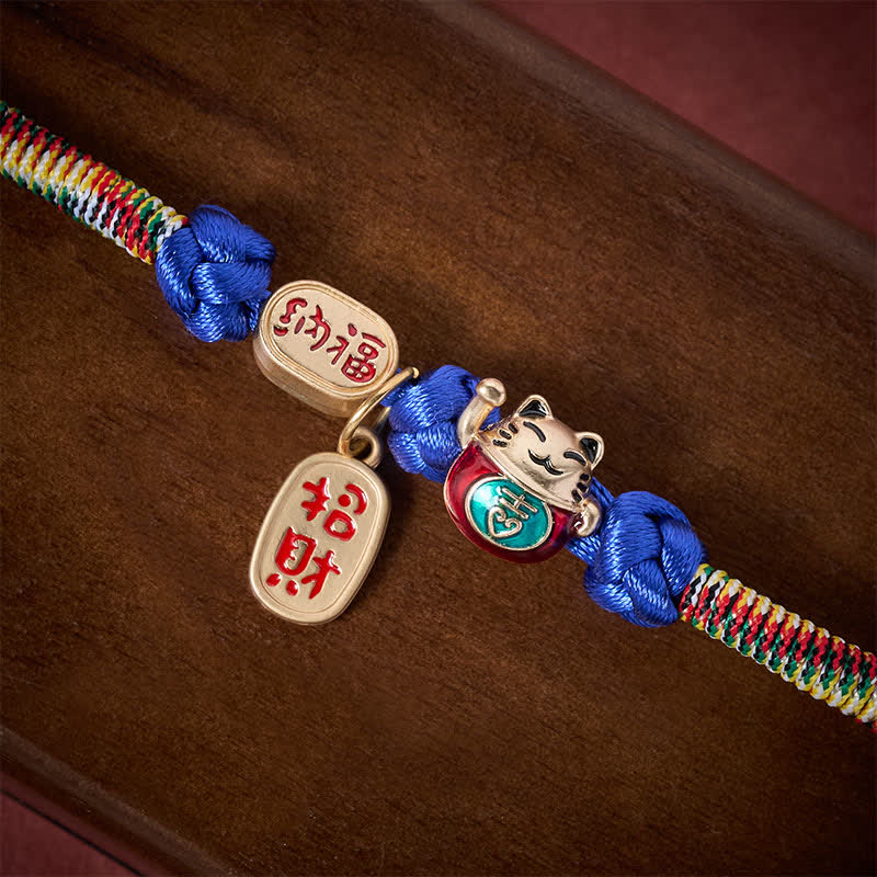 Buddha Stones Red String Plaited Auspicious Fu Character Protection Adjustable Cats Pet Collar