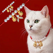 Buddha Stones Red String Plaited Pearl Fish Tail Protection Adjustable Cats Pet Collar