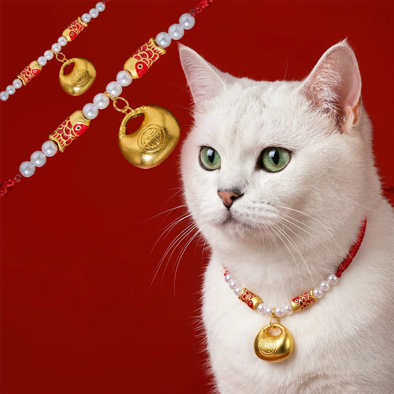 Buddha Stones Red String Plaited Koi Fish Fu Character Fortune Adjustable Cats Dogs Pet Collar