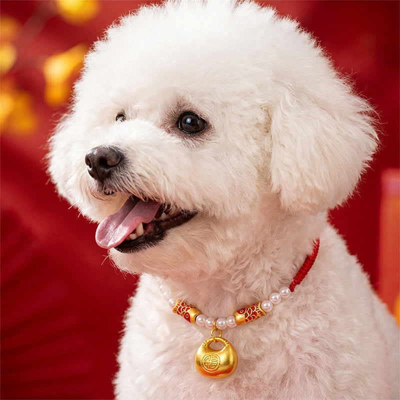 Buddha Stones Red String Plaited Koi Fish Fu Character Fortune Adjustable Cats Dogs Pet Collar