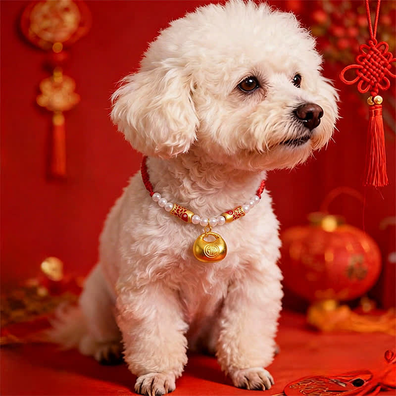 Buddha Stones Red String Plaited Koi Fish Fu Character Fortune Adjustable Cats Dogs Pet Collar