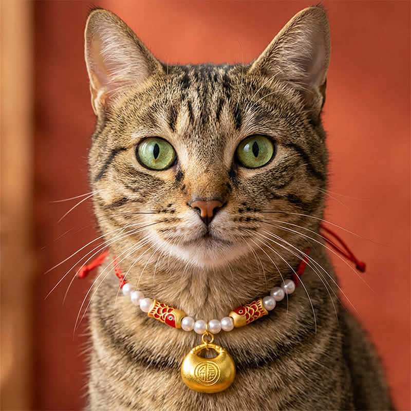 Buddha Stones Red String Plaited Koi Fish Fu Character Fortune Adjustable Cats Dogs Pet Collar