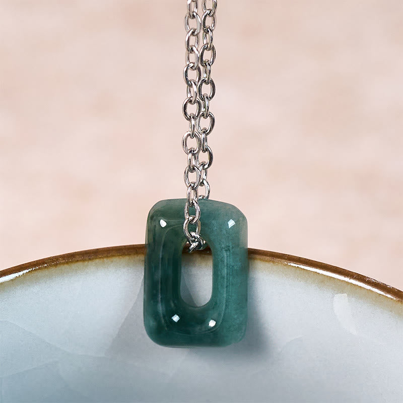 EverestArtstudios Mini Square Green Jade Abundance Necklace Pendant