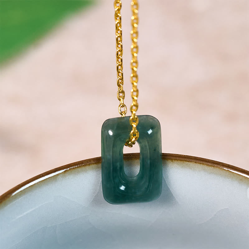 EverestArtstudios Mini Square Green Jade Abundance Necklace Pendant