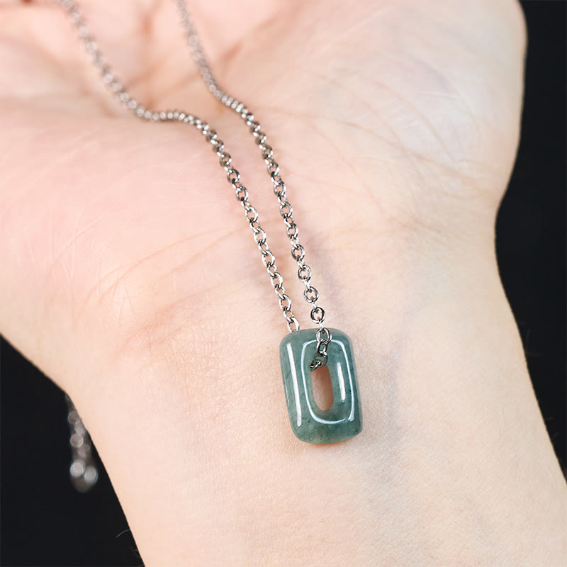 EverestArtstudios Mini Square Green Jade Abundance Necklace Pendant
