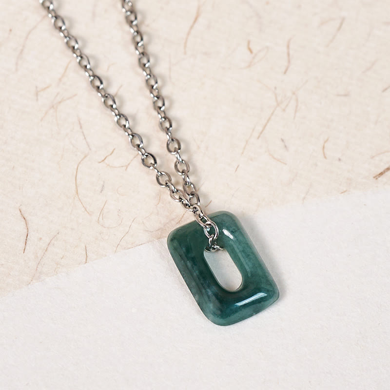 EverestArtstudios Mini Square Green Jade Abundance Necklace Pendant