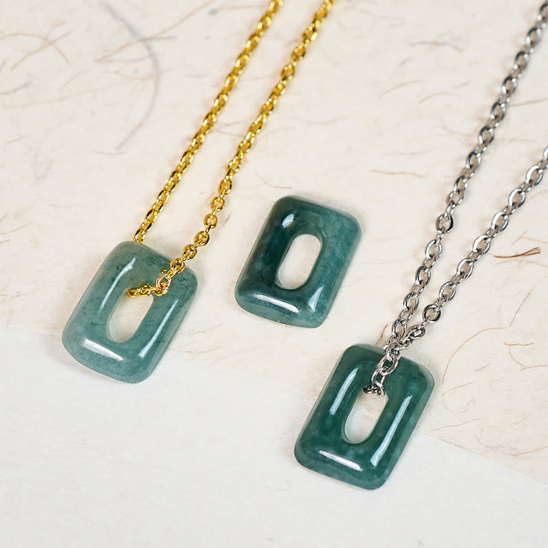 EverestArtstudios Mini Square Green Jade Abundance Necklace Pendant