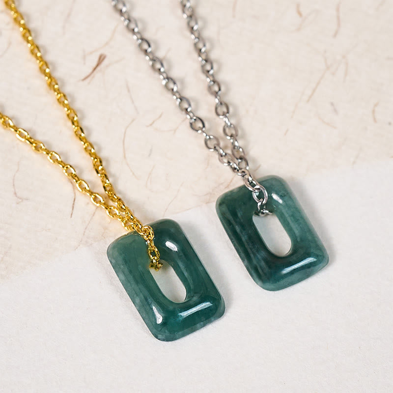 EverestArtstudios Mini Square Green Jade Abundance Necklace Pendant