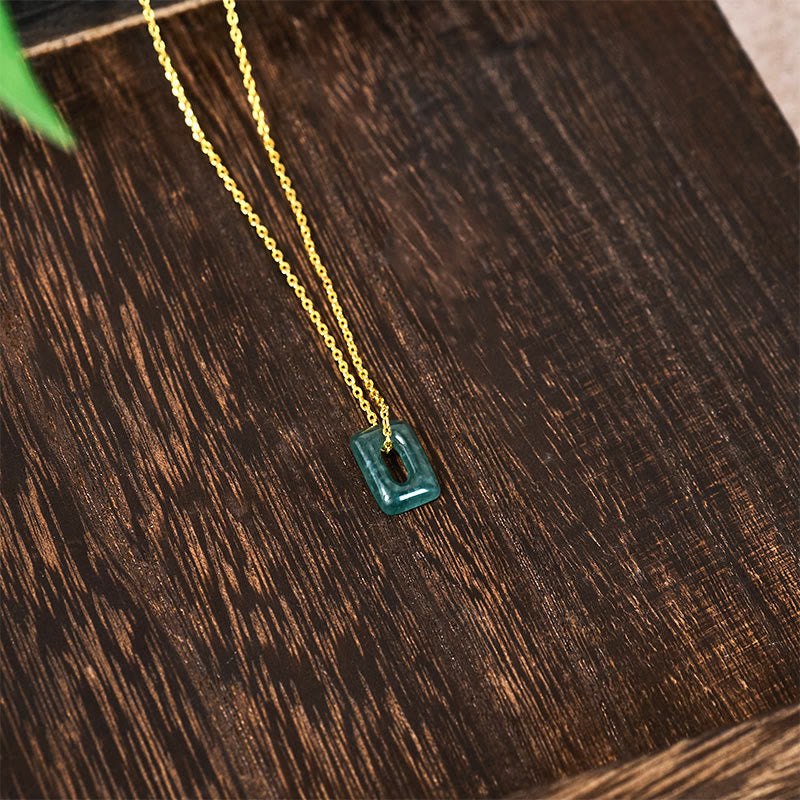 EverestArtstudios Mini Square Green Jade Abundance Necklace Pendant