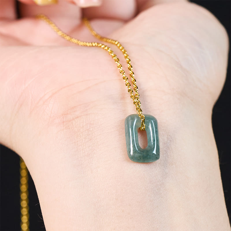 EverestArtstudios Mini Square Green Jade Abundance Necklace Pendant